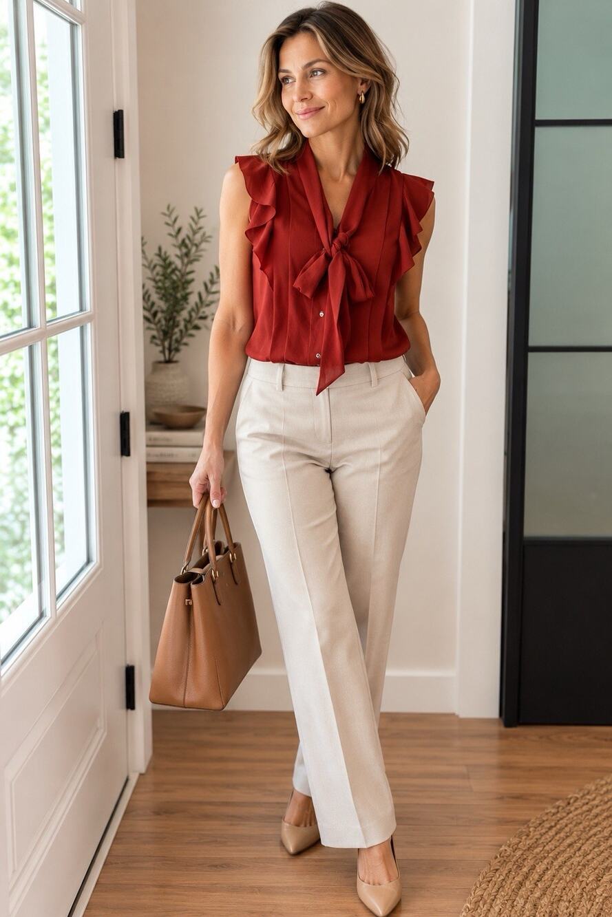 LOFT Petite XXS Career Blouse Sienna Brown Red Sleeveless Flutter Workwear